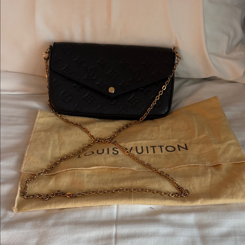 Louis Vuitton Black Clutch with Gold Chain